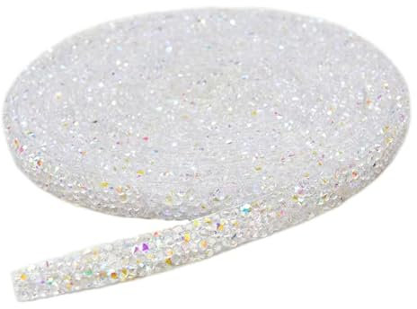 Crystal Ab Glänzende Strasssteine Kettenbesatz 1 cm Brautapplikation Strass Diamant Mesh Banding Eisen auf Kleidung Schuhe DIY Schmuck-Weiß AB,10 Yards