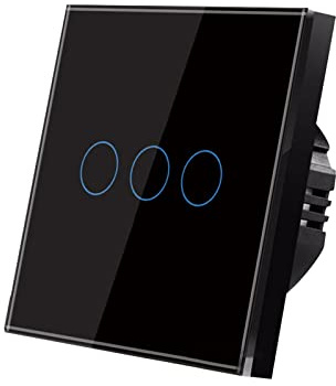 Interruptor de Luz Táctil LED de Pared con Cristal - 86 Empotrados (3 Aperturas) en Negro