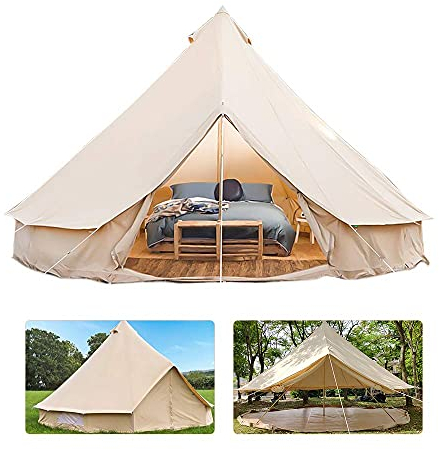Glockenzelt, Indianerzelt, Durchmesser 3 m/4 m/5 m/6 m, Baumwoll-Leinen, wasserdicht, große Familienzelte, 4 Jahreszeiten im Freien, Jurte, Glockenzelt, Glamping für Camping