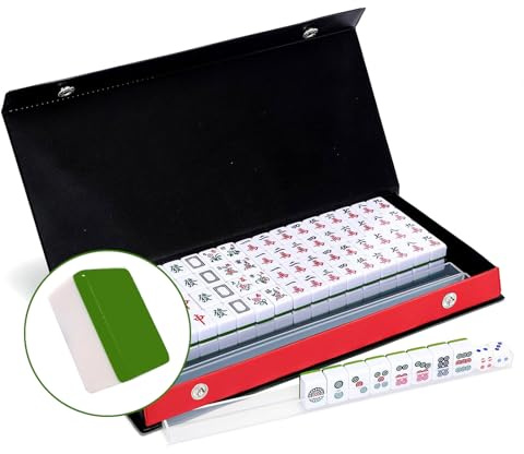 LANYOTA Mini set Mahjong 24 mm tradizionale cinese Mah Jong per viaggio, 144 pietre da gioco Majong con scatola, set Mah-Jongg con rack e dadi (24 x 16 x 12 mm)