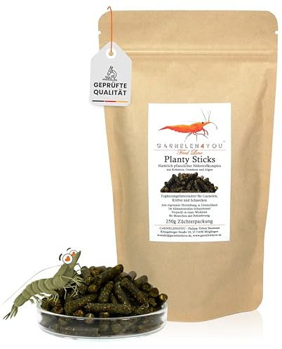 GARNELEN4YOU® Planty Sticks | Premium Garnelenfutter | pflanzliches Hauptfutter | aus regionaler Herstellung in DE | nachhaltige Verpackung | wissenschaftlich abgestimmt (250g)