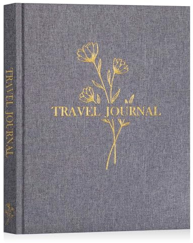 Lanpn Journal de Voyage pour Hommes et Femmes, Carnet de Voyage Carnet de Notes en Lin avec Invites, Album Photo de Voyage Livre de Souvenirs, Cadeau de Voyage pour Voyageurs (Gris, 110 Pages)