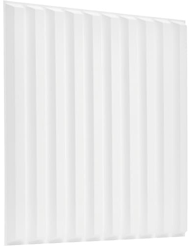NOVECRAFTO Fluted Line Effect 3D Wall Panels - Pack of 6 Sheets 16.15 sq ft (1.5 sqm) - Decorative Cladding Panel Size 19.6x19.6 (50x50cm) - PVC Wall Panelling Fluted Line Design in Matte White