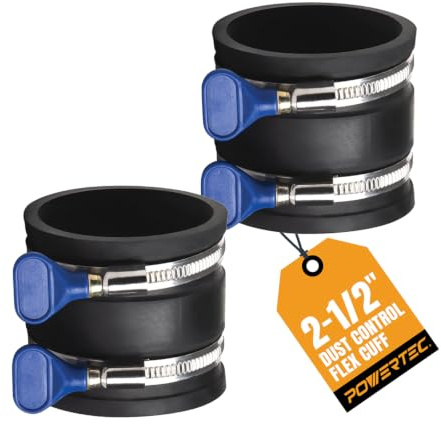 POWERTEC w 70337-P2 2-1/2 Control Flex Adjustable Key Clamps, Hose Connector Rubber Cuff Coupler for Woodworking Collection Fittings, Dust Collector Accessories & Machinery, 2 PK, Black
