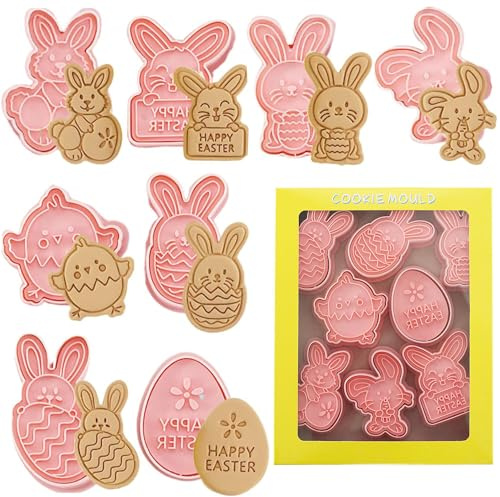 8 Pezzi Pasqua Formine Biscotti, Tagliabiscotti 3D Pasqua, Formine per Biscotti Plastica Set, Formine per Biscotti in Plastica 3D, per Decorazioni per Torte, Pasticceria, Fondente