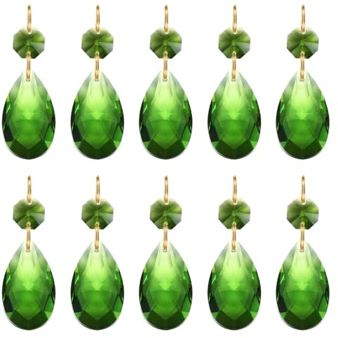 PATIKIL Teardrop Crystal Chandelier Pendants Beads, 10 Pack 60mm Length 38mm Chandelier Prisms Parts Ornaments Hanging Beads for DIY Arts Crafts Decoration, Green