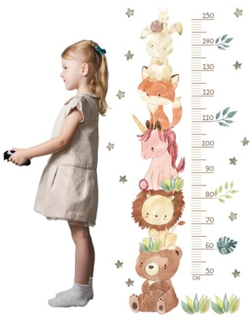 LICHUANUK Kinder Höhe Diagramm Wandtattoo Messlatte Kind Wald Tiere Wandaufkleber, Abnehmbar DIY Wandbild Wandsticker für Kinderziemmer Dekoration (Tierlöwe)