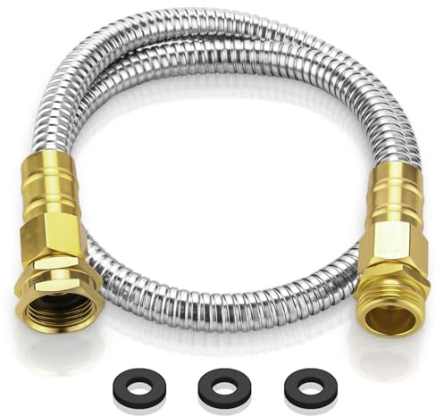 Rosy Earth Gartenschlauch, 91 cm, 304 Edelstahl, Metall-Wasserschlauch, robuster, flexibler Vorfachschlauch, kurzer Wasserschlauch, knickfreier Schlauch für Wohnmobil, Outdoor, Hof, kein Biss