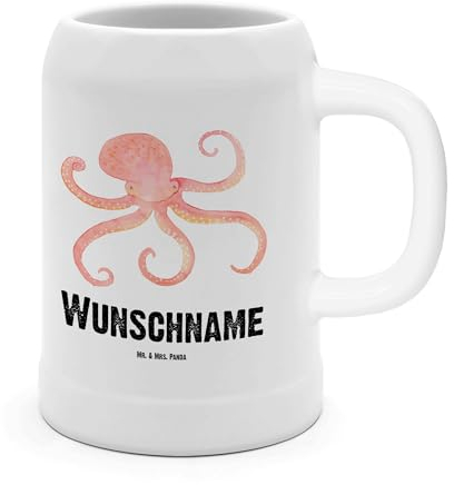 Mr. & Mrs. Panda Personalisierter Bierkrug Tintenfisch - Personalisierte Geschenke, Meerestier, Für Zuhause Mit Wunschname, Tiere, Wasser, 0, Ozean, Meer, Tiermotive, Gute Laune, lustige Sprüche