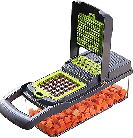 Kartoffel-Zwiebel-Knoblauch-Zerkleinerer mit Behälter – tragbarer Schnur-Gemüsezerkleinerer, Gemüsehobel, Reibe, Gemüsezerkleinerer, Würfelschneider, Würfelmaschine, Käsezerkleinerer Mini,