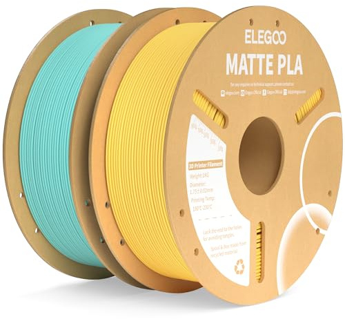 ELEGOO Matte PLA Filament 1.75mm Türkisgrün Sonnenscheingelb 2KG | Sauber gewickeltes Filament, Einfach zu Bedienen, 1kg Kartonspule (2.2lbs) PLA Matte Filament für Meisten FDM 3D Drucker