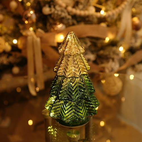 LED-Weihnachtsbaum aus Glas mit Wellendesign, Funkelnde Lichter, 6 Timer-Funktionen, batteriebetriebenes Weihnachtsdekor, Grün
