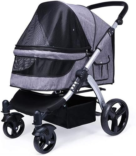 Poussette Pour Animaux De Compagnie Chariot De Voyage Poussette Pour Chiens De Taille Moyenne Sortant, Chariot De Transport Pliant Sac Fourre-tout Pour Chat Avec Roues(Color:Gris)