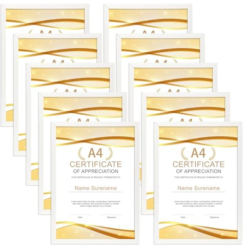 Giftgarden Ensemble de 10 Cadres A4 Blanc, Cadre photo A4 Convenant pour 21x29,7 cm Certificat Document et Photo, Pouvant décorer le bureau ou le salon