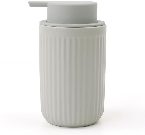 Seifenspender Umlaca Spülmittelspender, Nachfüllbarer Soap Dispenser Keramik 350ml, Großer Pumpenkopf lässt Sich leicht drücken, Geeignet für Küche, Bad (Streifen Grau, Flüssigseifenspender)
