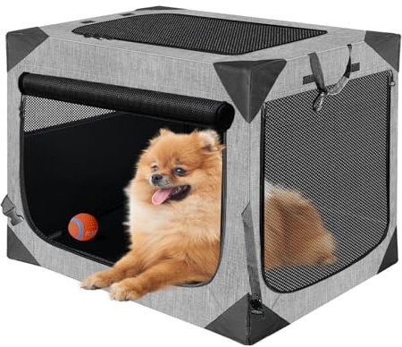 Nottia Hundekäfige, faltbar, weich, Reisebox für mittelgroße Hunde, für drinnen und draußen, tragbare Haustierhütte mit kaufestem Netzfenster (French Gray, 76,2 cm L x 53,3 cm B x 53,3 cm H)