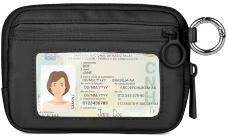 Didida The Iris Wallet Zip Card Case with ID Window Purses for Women Coin Purse with Zipper Mini Portable Keychain Wallet, Black