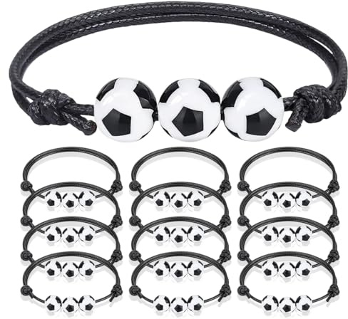 12 stycken fotbollsarmband med justerbar vävd sladd, fotbollsgåva, barnfödelsedag, vänskapsarmband, födelsedagspresenter för pojkar och flickor