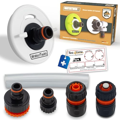 MaJoCompTec® WATERTWIN Tankdeckel mit Wasseranschluss | Wassertankdeckel Befüll Anschluss für Wassereinfüllstutzen | Wohnmobil Wohnwagen Zubehör (ECO-Line + Starter-Set, Adapter 3-PIN D:78)
