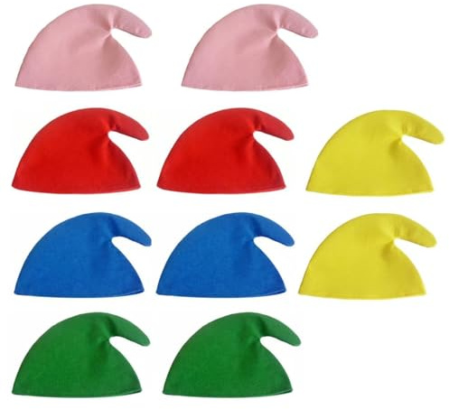 YouXiaor Zwergenmütze, 10PCS Bunte Zipfelmütze Zwerge Kostüm Karneval Weihnachten Wichtelmützen Faschingshüten Elfenmütze Lustiges Mützen Kopfbedeckung für Karneval Fasching Weihnachten Kostüme