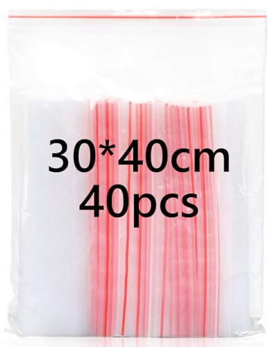 Sacchetti in plastica trasparente (30 x 40 cm) – 40 pezzi richiudibili, design spesso e resistente, per cucina, ufficio e cancelleria