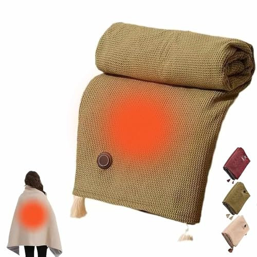 Eznaobo Portable Heated Shawl, Portable Soft Zipper Electric Heated Blanket Shawl, Heated Shawl Wraps for Women, Portable Electric Heated Blanket for Outdoors USB with Snaps ﻿ ﻿ (Green)