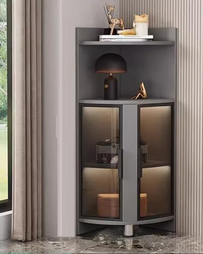 Vitrine aus Glas mit LED-Lichtern, freistehend, Curio-Regal für Schlafzimmer und Büro, 120 cm Höhe, modernes Design (Grau/Schwarz)