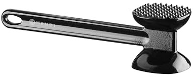 HENDI Fleischklopfer, doppelseitig, zum Glätten und Zartmachen von Fleisch, langer Griff, mit Aufhängeöse, Schnitzelklopfer, Fleischhammer, 255x65x(H)70mm, Aluminium, schwarz