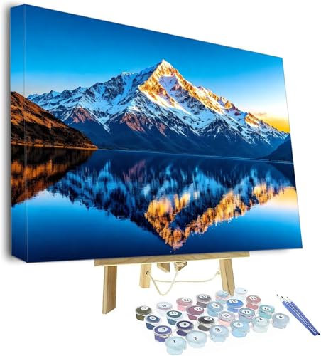 Malen Nach Zahlen Erwachsene, See Paint by Numbers Adult, Bergblick DIY Handgemalt Ölgemälde Mit 3 - Pinseln und Acrylfarbe Knitterfreie Leinwand Kit, Wand Deko Bilder Ohne Rahmen, 120x80cm P-691