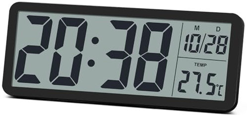 QINYUNE Digital LCD Wall Clock Battery Operated - Easy to Set, 8.5 Inch LCD Screen with Time/Date/Temperature Display,Simple Digital Desk Clock with 12/24H for Bedroom Living Room Office Décor