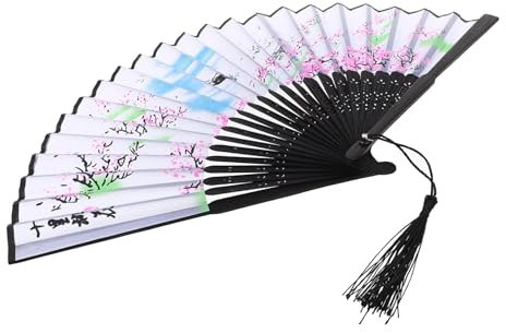 Cabilock Women's Bamboo Folding Fan Handheld Mini Foldable Chinese Style Fan Decorative Retro Style for Dance Party Prop