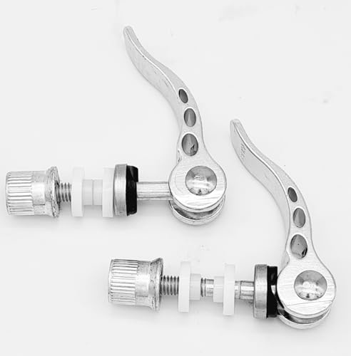 2 St Fahrrad Schnellspanner Quick-Release Sattelklemme M6x55 mm mit Weiße scheibe (Silber)
