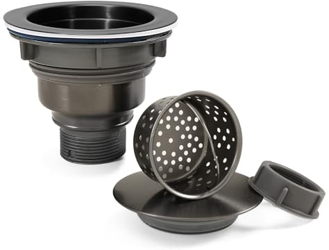 QruiLanTu Kit de drenaje de fregadero de cocina de 3 1/2 pulgadas, cesta de drenaje de fregadero de acero inoxidable 304, tapón de drenaje extraíble para fregadero profundo con tapa de sellado de