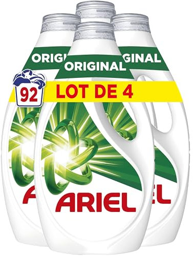 Ariel Lessive Liquide, 92 Lavages (4 x 23 Lavages), Original, Action détachante en 1 seul lavage, fabriqué en France