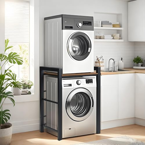 T-ZBDZ Waschmaschinenregal überbau 75x65x105cm, Waschmaschinenschrank Waschmaschine Trockner Schrank, Regal über Waschmaschine 3 Höhenverstellbar, Tragfähigkeit 350 kg (Schwarz)