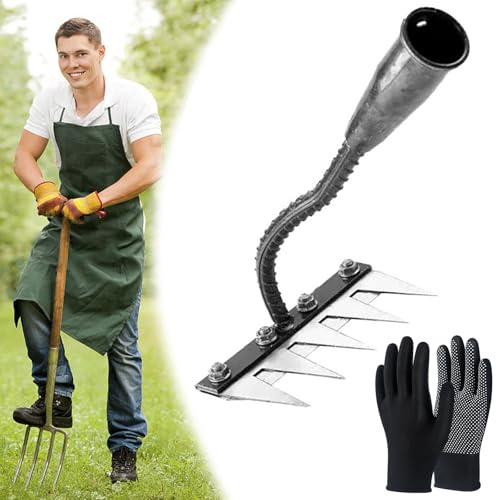 Rastrillo desherbador de jardín de Acero al Carbono de 5/6/7/8 Dientes, rastrillo desherbador de Hierro Mejorado, rastrillo de Hierro para jardinería y (5 Teeth)