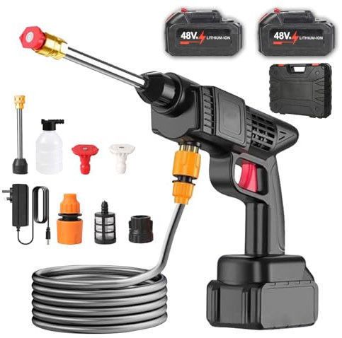 ULUCAN Nettoyeur Haute Pression Portable sans Fil avec 2 Batteries, Pistolet à Eau électrique 6 en 1 pour Lavage de Voiture, Nettoyeur Haute Pression pour terrasse, Nettoyage de Jardin,Black-48HV