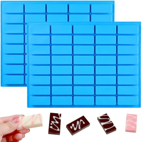 Molde rectangular de silicona de 40 cavidades, 2 moldes rectangulares para barra de chocolate, moldes de silicona, barras de cereales, para hornear pan, brownies, pasteles, jabón