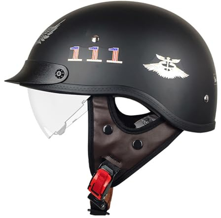 VVPEC retrò Elmetto Tedesco Casco Motociclista ECEDOT Omologato Mezzo Caschi Moto d'Epoca con Visiera con Fibbia Sgancio Rapido Caschi Jet E Demi-Jet Moto Universale Uomo E da Donna(24,2XL=63~64cm)