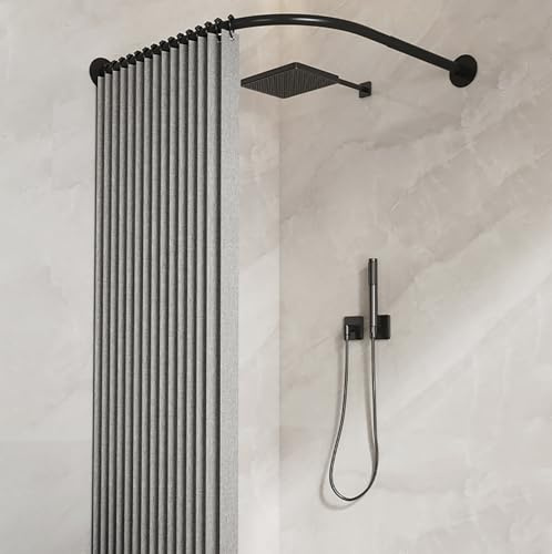 Eck Duschstange FüR Duschvorhang, Duschvorhangstange L Form Ohne Bohren, Edelstahl Teleskop Verstellbare Gebogene Duschvorhang Stange, Für Badezimmer Badewanne (Size:A 70-95cm * 70-95cm,Color:schwarz)