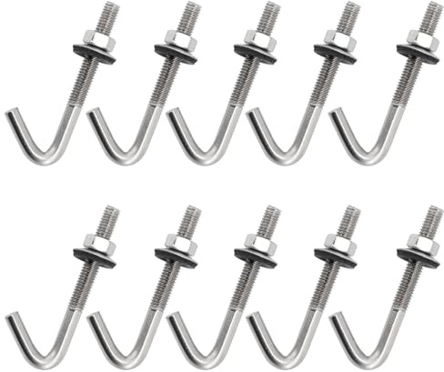 10 Pieces M6x80mm Roof Tile Anchor Bolts Long Shank J Hooks 304 Stainless Steel Concrete Anchors Screws with With Hex Nut and Washer