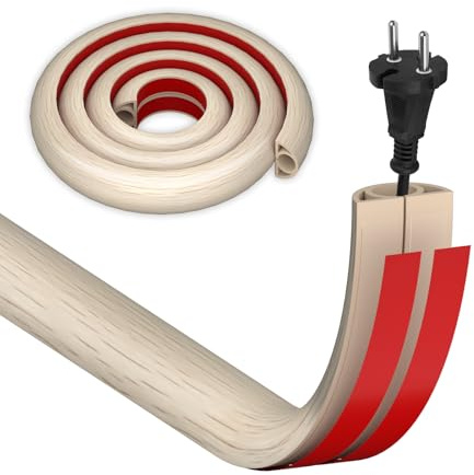 HEMENTEC Kabelkanal, träutseende, självhäftande, 2,5 cm x 3 m, flexibel kabelkanal, golv, kabelbro, golv, kabelkanal, platt, kabelskydd, kabelfack, lätt att klippa, montering för nätkabel, hus, kontor