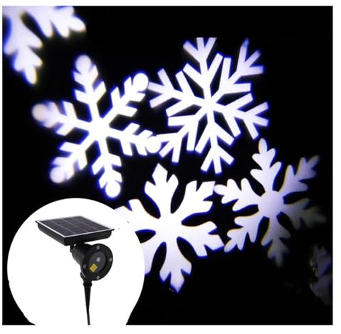 Syzplnwy Proiettore solare natalizio a forma di fiocco di neve, decorazione da giardino a LED rotante per feste e cortili, luce bianca