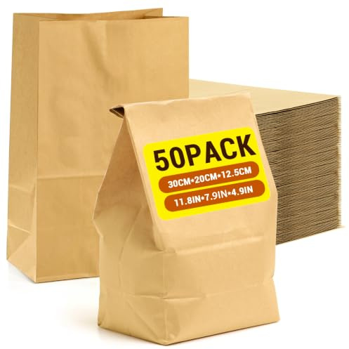 50 Stück Papiertüten Braun Kraftpapiertüten 30 x 20 x 12.5cm, Geschenktüten Tüten Basteln Kraftpapier Frühstücktüten, Geschenktüten Papier, für DIY, Einkaufen, Hochzeiten,Party