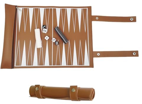 JurciCat Backgammon Spiel Set EIN zusammenrollbares Backgammon Reise Abmessungen des Spielbretts 25x36 cm Faltbar und tragbar Geeignet Für Erwachsene und Kinder auf Reisen