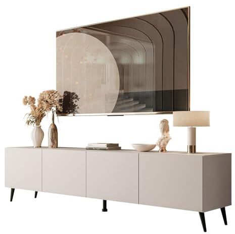 Lookway COLGANTE Moderner TV-Schrank 200 cm in Kaschmir Matt auf Schrägen Onyx-Beinen (Beine: Schwarz) - Push-to-Open System