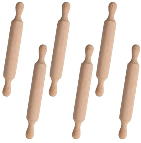 6 Pack Mini Wooden Rolling Pins for Baking, Small Double Roller Dough Roller for Children's Baking, Playdough, Clay & Crafts, 5.5 Inch Non-Stick Kitchen Toy for Sensory Play & DIY Activities