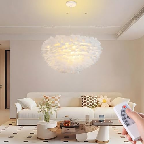 PANNN E27 Blümchen Kronleuchter Feder Pendelleuchte Dimmbar Modernes Design Mit Fernbedienung Höhenverstellbare Hängeleuchte Für Schlafzimmer Wohnzimmer Esszimmer Hotels Dekorative Beleuchtung(A,50CM)