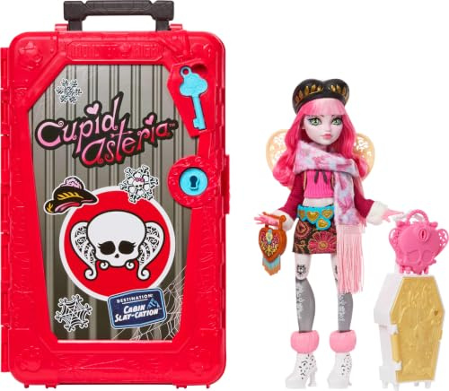 Monster High Skulltimate Secrets Cupid Asteria Puppenset | Cabin Slay-cation Auspackset mit Koffer und 19+ Überraschungen wie Kleidung und Accessoires, JMG66