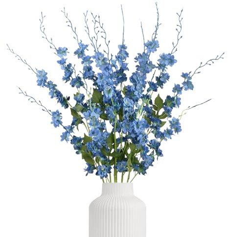 IPOPU 6PCS Dark Blue Delphinium Artificial Flowers 42.5'' Faux Delphinium Bulk Silk Fake Larkspur Flowers with Long Stem for Tall Vase Wedding Party Garden Home Decor (Dark Blue)